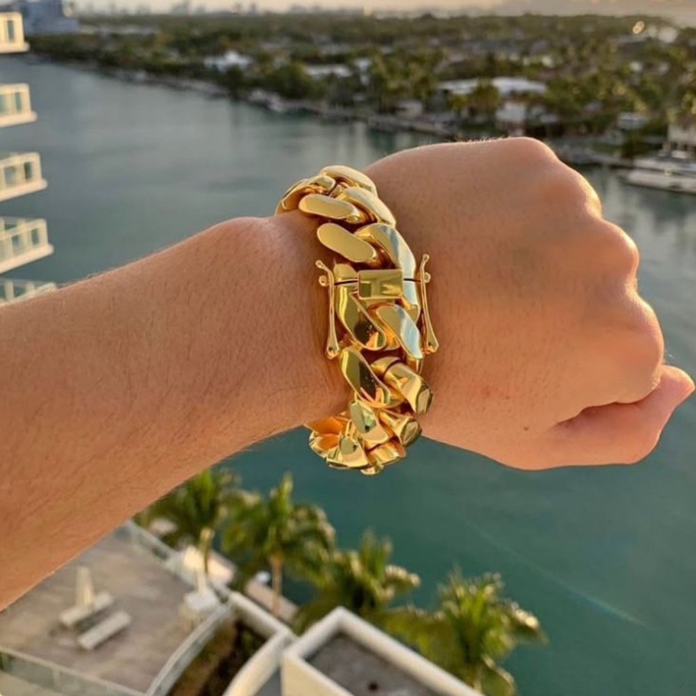 18k & 14k 20mm Miami Cuban Link Gold Plated Bracelet - 8inch